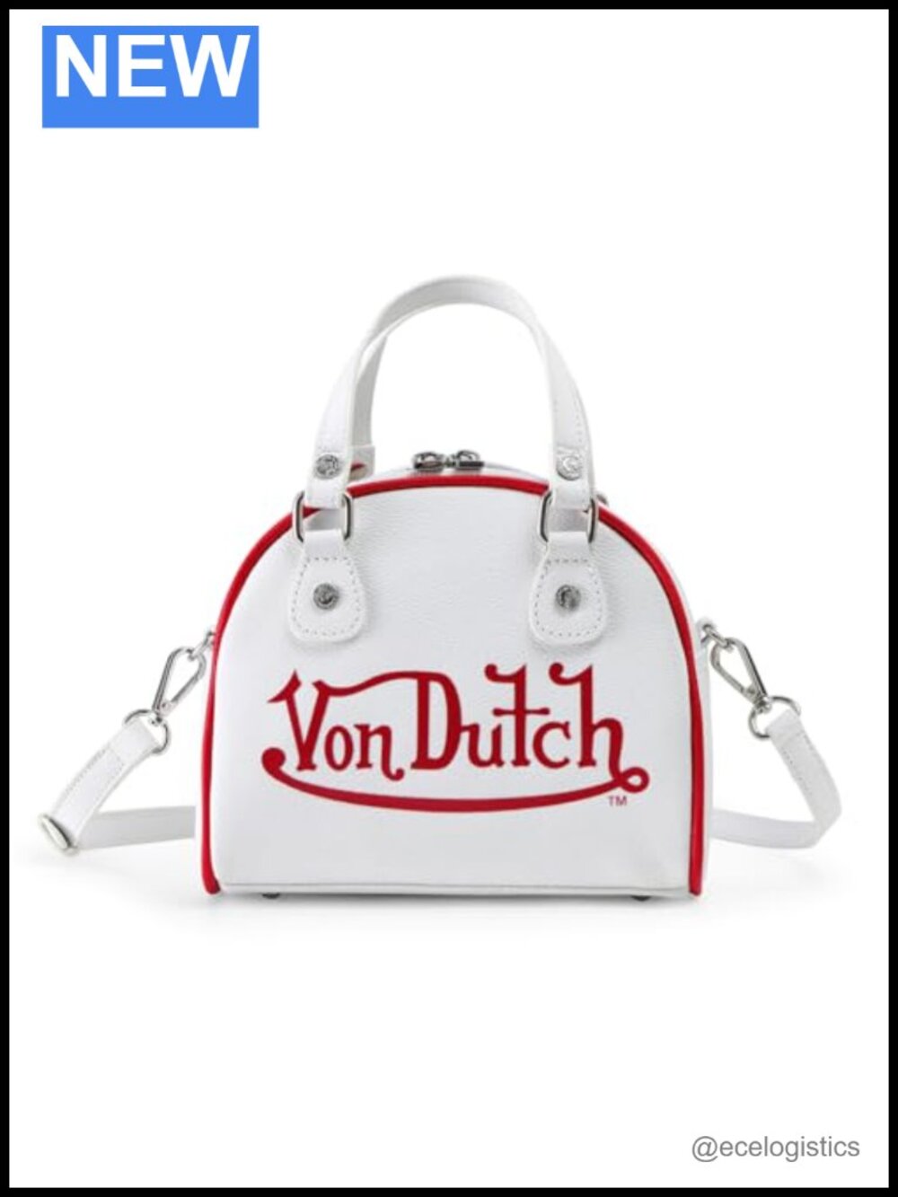 Iconic Von Dutch Logo Bowling Bag Purse Adjustable Strap Faux Leather